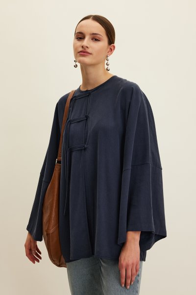 TENCEL BAĞLAMA DETAYLI GÖMLEK LACİVERT 