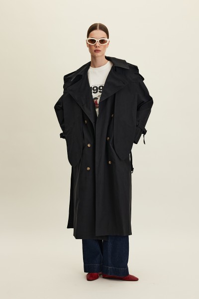 TOKYO KAPÜŞONLU TRENÇKOT SİYAH 