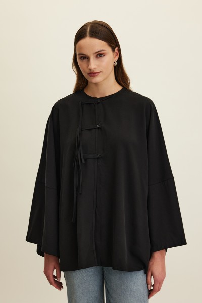 TENCEL BAĞLAMA DETAYLI GÖMLEK SİYAH 