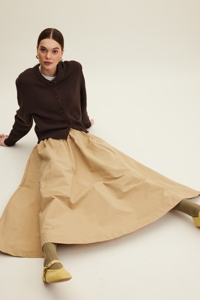 KATY GABARDİN BÜZGÜLÜ ETEK CAMEL 