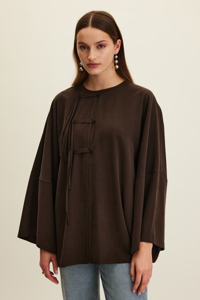 TENCEL BAĞLAMA DETAYLI GÖMLEK KAHVERENGİ 