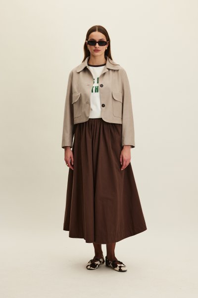 KATY GABARDİN BÜZGÜLÜ ETEK KAHVERENGİ 