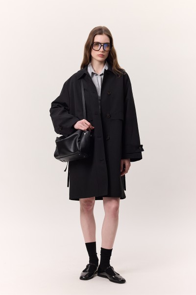 BEL AYARLAMALI HAFİF TRENÇKOT SİYAH 