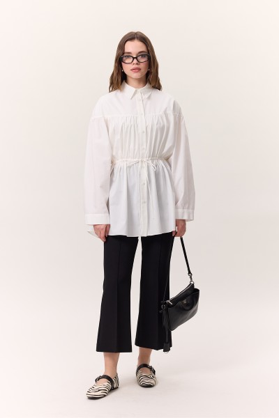 BÜZGÜ BAĞLAMA DETAYLI TUNİK EKRU 