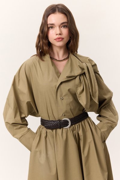 BAĞLAMALI DETAYLI TASARIM GÖMLEK HAKİ 