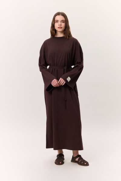 OVERSIZE LONG COMFORTABLE DRESS BITTER COFFEE 