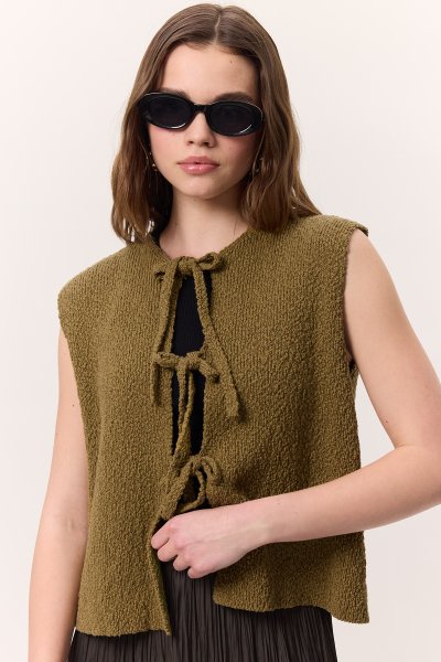 LACED KNITWEAR VEST GREEN 