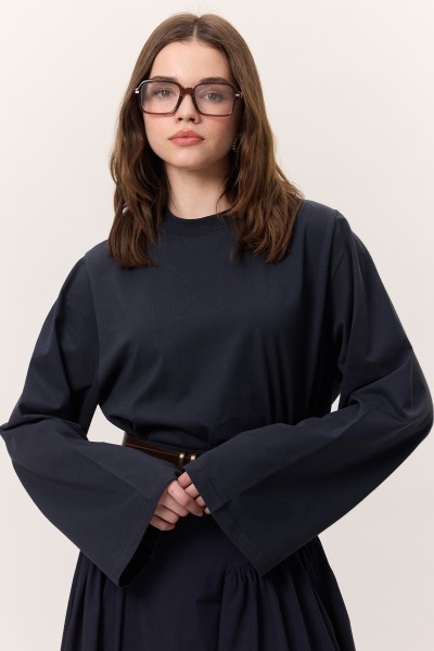 UZUN KOLLU KISA TSHIRT LACİVERT 