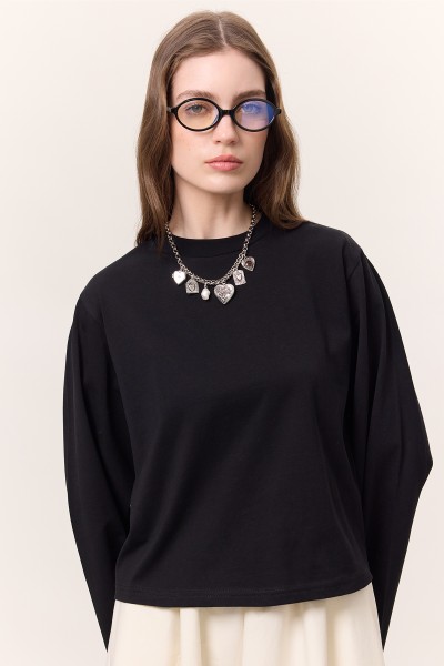 UZUN KOLLU KISA TSHIRT SİYAH 