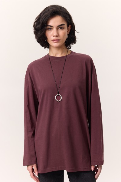GENİŞ KOL OVERSIZE TSHIRT BORDO 