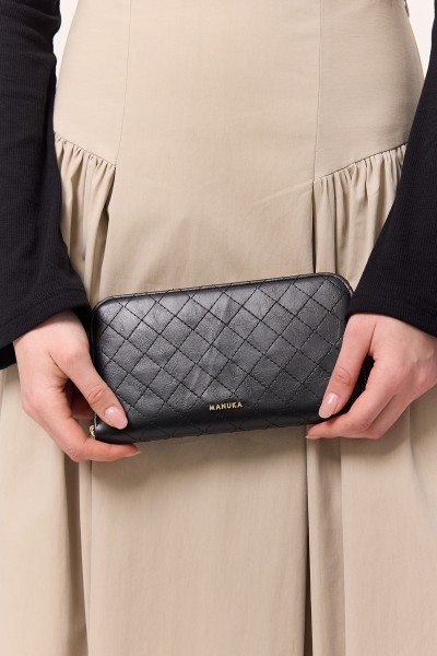 QUILTED ZIPPERED WALLET LARGE BLACK 