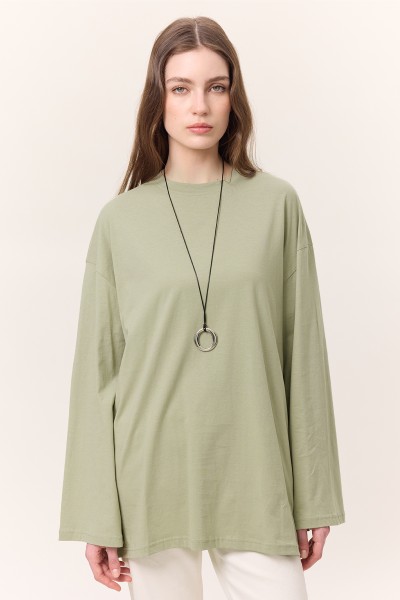 GENİŞ KOL OVERSIZE TSHIRT ÇAĞLA YEŞİLİ 