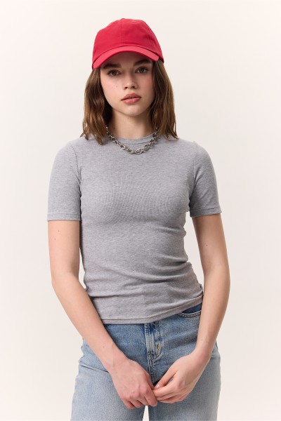 KISA KOLLU RIBANA BODY GRİ MELANJ 