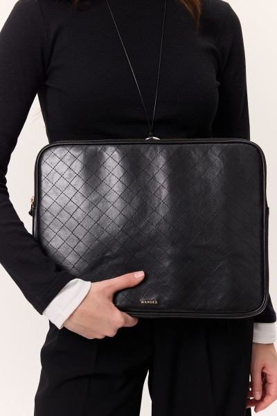 QUILTED LAPTOP BAG BLACK 