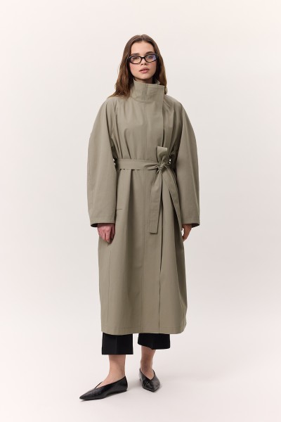 HIGH COLLAR OVERSIZE TRENCH COAT GREEN 
