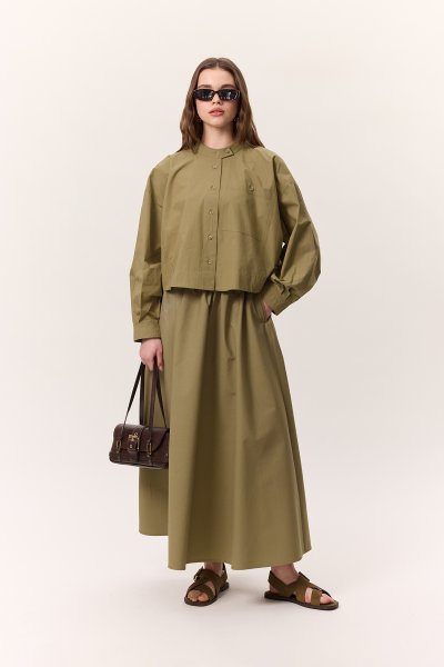 GENİŞ CEP DETAYLI KISA GÖMLEK HAKİ 