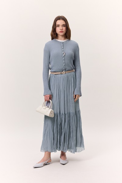 CRUSH PİLİSELİ UZUN ETEK MAVİ 