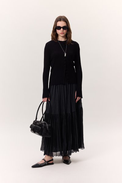 CRUSH PİLİSELİ UZUN ETEK LACİVERT 