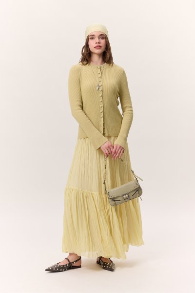 CRUSH PİLİSELİ UZUN ETEK SOFT SARI 