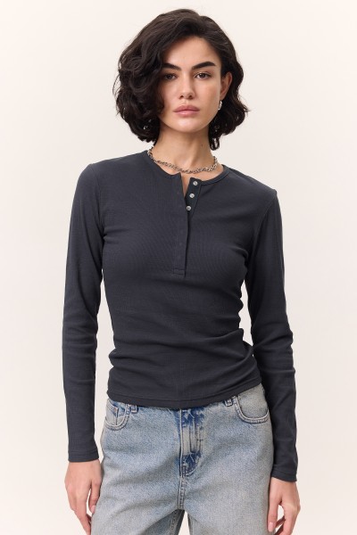 UZUN KOLLU YAKASI ÇITÇITLI BODY LACİVERT 