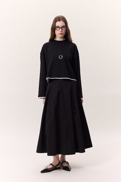 CONTRAST COLOR LONG SLEEVE TSHIRT BLACK 
