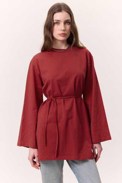 BAĞLAMA DETAYLI OVERSIZE TSHIRT KIRMIZI 