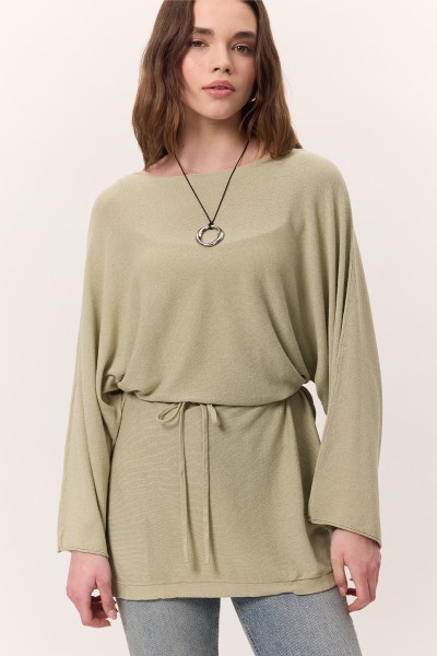 TRİKO KUŞAKLI TUNİK ÇAĞLA YEŞİLİ 