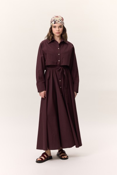 TRENCH STYLE SHIRT DRESS MAROON 