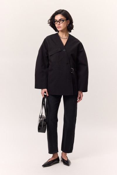 TOKA DETAYLI KRUVAZE TASARIM CEKET SİYAH 