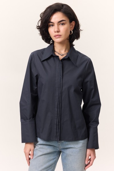 NERVÜR DETAYLI FIT GÖMLEK LACİVERT 