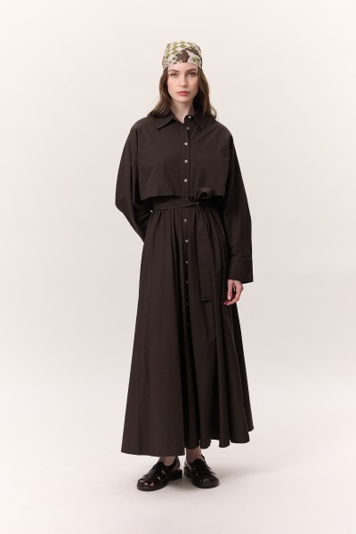 TRENCH STYLE SHIRT DRESS BROWN 