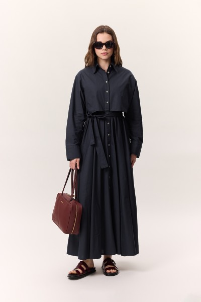 TRENCH STYLE SHIRT DRESS NAVY BLUE 