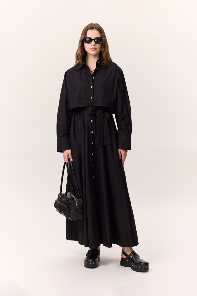 TRENCH STYLE SHIRT DRESS BLACK 