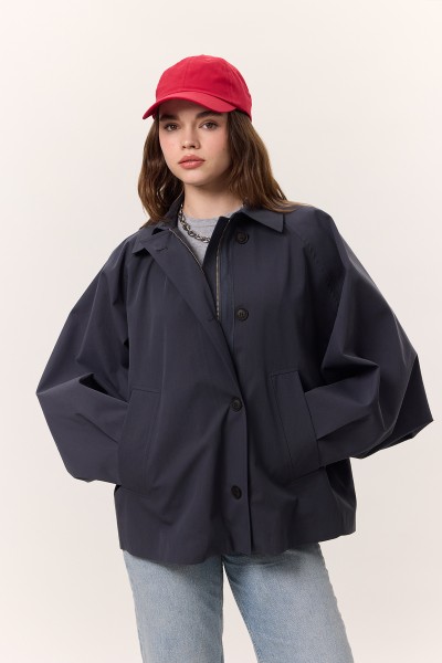 PELERİN KOL KISA TRENÇKOT LACİVERT 