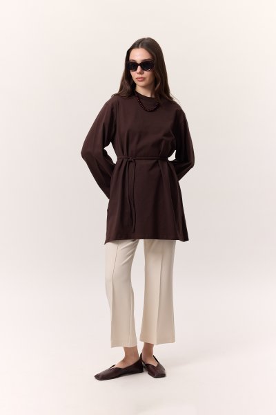 BAĞLAMA DETAYLI OVERSIZE TSHIRT ACI KAHVE 