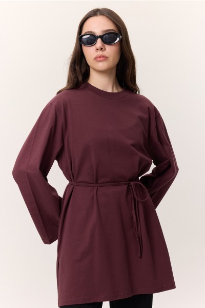 BAĞLAMA DETAYLI OVERSIZE TSHIRT BORDO 