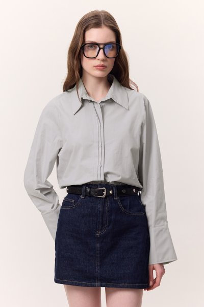 NERVÜR DETAYLI FIT GÖMLEK BUZ MAVİ 