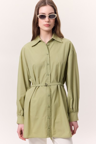 KEMER DETAYLI TUNİK ÇAĞLA YEŞİLİ 