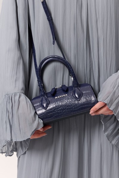 WOVEN LEATHER MINI BAG NAVY 