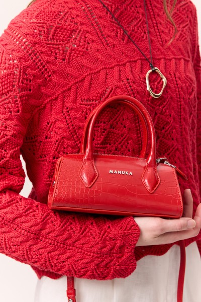 WOVEN LEATHER MINI BAG RED 