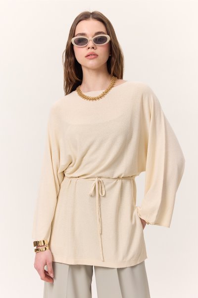 TRİKO KUŞAKLI TUNİK VANİLYA 