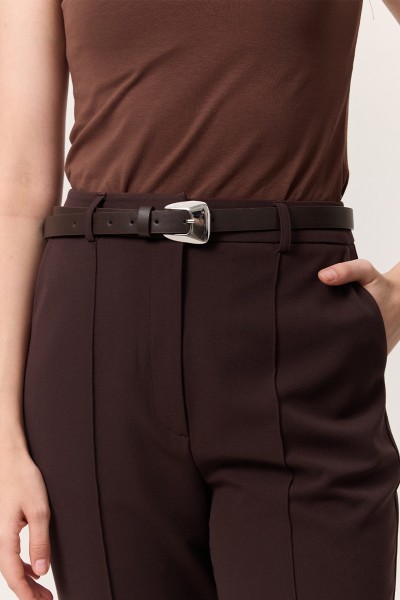 OVAL BUCKLE LEATHER BELT BROWN 
