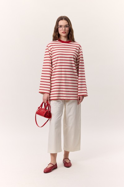 STRIPED LONG OVERSIZE TSHIRT RED 
