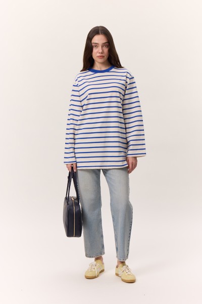 STRIPED LONG OVERSIZE TSHIRT BLUE 