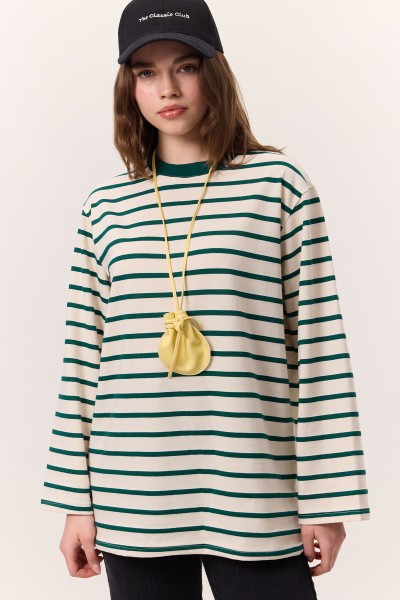 STRIPED LONG OVERSIZE TSHIRT GREEN 