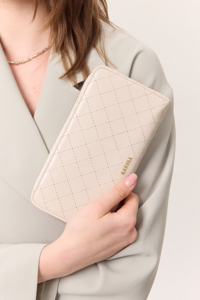 QUILTED ZIPPERED WALLET, BEIGE 