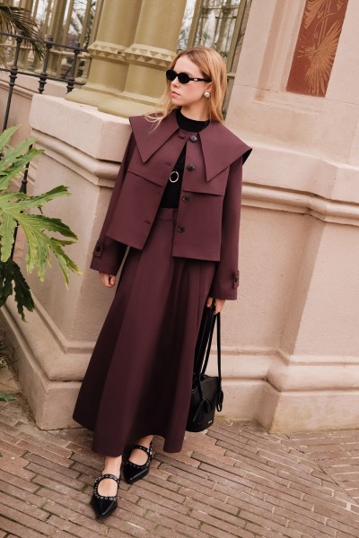 WIDE SKIRT WITH POCKET DETAILS DAMSON 