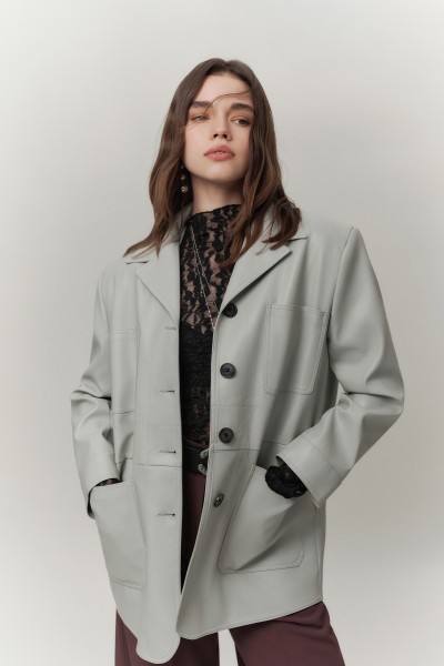 RETRO DERİ CEKET MAVİ 