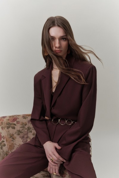 KEMERLİ DÜĞMELİ BLAZER CEKET BORDO 