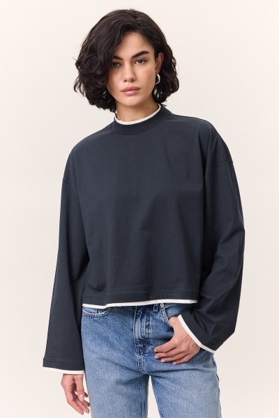 KONTRAST RENKLİ UZUN KOLLU TSHIRT LACİVERT 